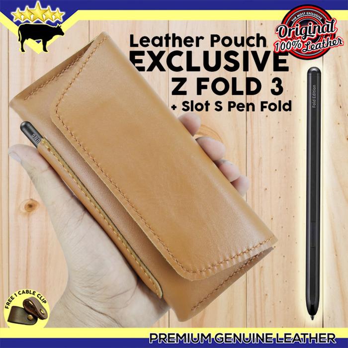 Gambar LEATHER CASE Z FOLD 3 WITH S PEN FOLD SLOT GENUINE LEATHER POUCH - BROWN, +SLOT GESPER dari QUEQU SHOP undefined Tokopedia