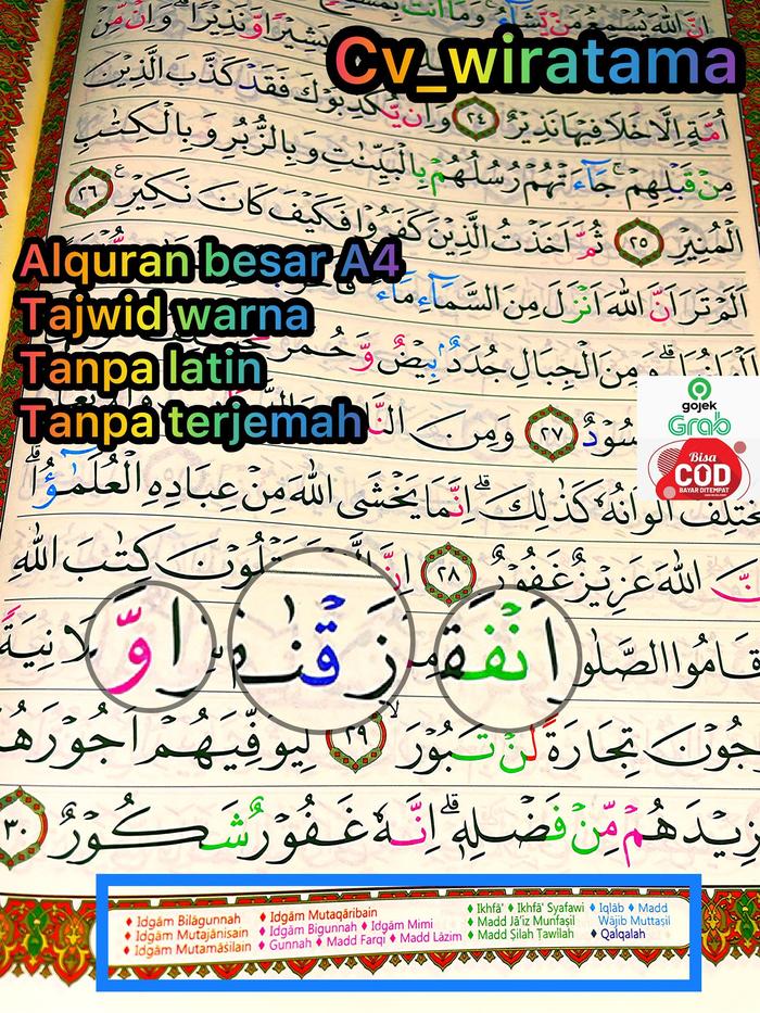 Gambar AL QURAN BESAR TAJWID BERWARNA MUSHAF A4 TANPA TERJEMAH DAN LATIN dari cv.wiratama undefined Tokopedia
