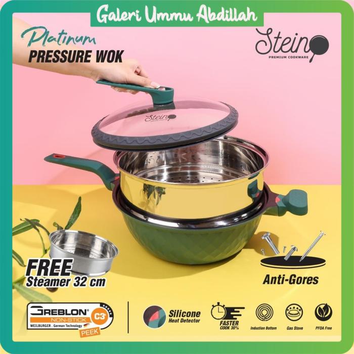 Gambar Wok Platinum Pressure Stein Cookware - Green Silver dari galeriummuabdillah undefined Tokopedia