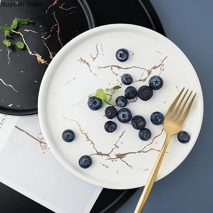 Gambar Piring Saji Keramik Matte Black / White Marble Ceramic Plate 25 CM - Putih dari PointZero Store undefined Tokopedia