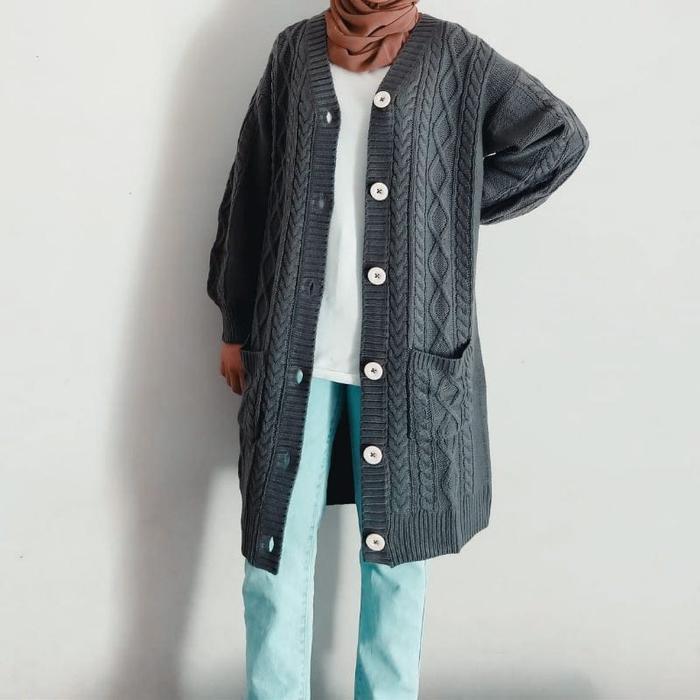 Gambar long cardigan wanita - Abu, All Size dari Sweater Lovely undefined Tokopedia