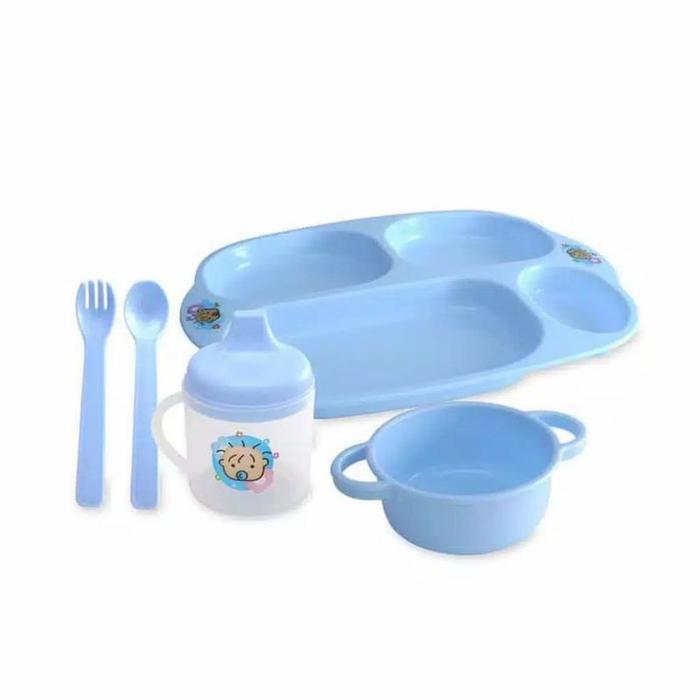 Gambar feeding gift set lusty bunny alat makan bayi - Biru Muda dari kiddies olshop undefined Tokopedia