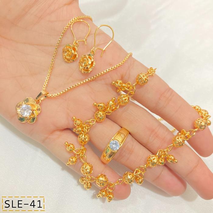 Gambar Set Perhiasan Kalung Anting Gelang Cincin Bunga Permata Lapis Emas - SLE-41, 6 dari Noin Accessories Offcial Store undefined Tokopedia