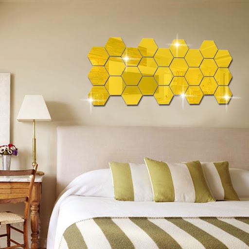 Gambar METH 7 PCS BIG HEXAGONAL MIRROR STICKER HONEYCOMB ACRYLIC KACA CERMIN - GOLD dari METHWALLSTICKER undefined Tokopedia