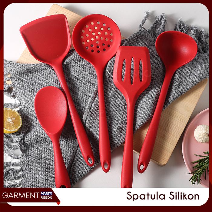 Gambar Spatula Silikon Sutil Silicone Kitchen Tool Set Teflon Wajan Masak - MERAH, Centong Lubang dari GarmentMarts undefined Tokopedia