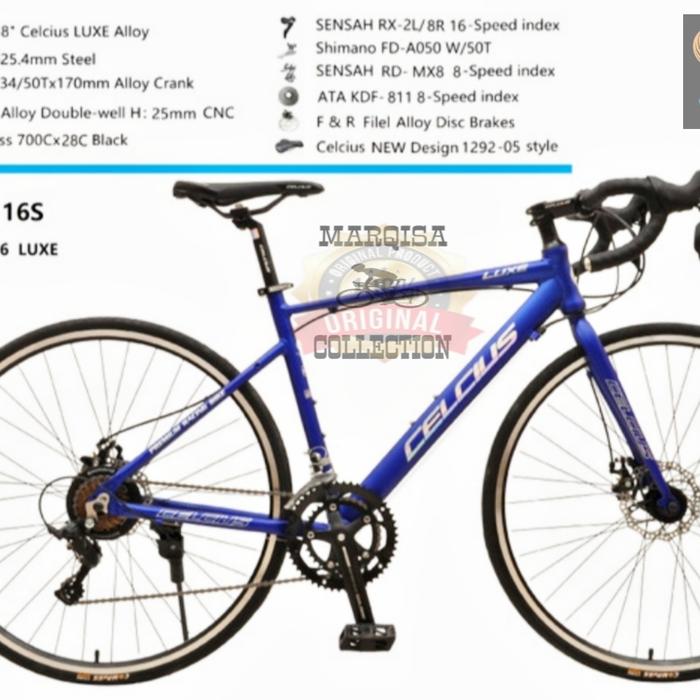 Gambar Sepeda Balap 700c Roadbike Celcius Luxe Alloy 2x8 Speed Cakram Murah - Blue, 14 Speed dari Marqisa Collection undefined Tokopedia