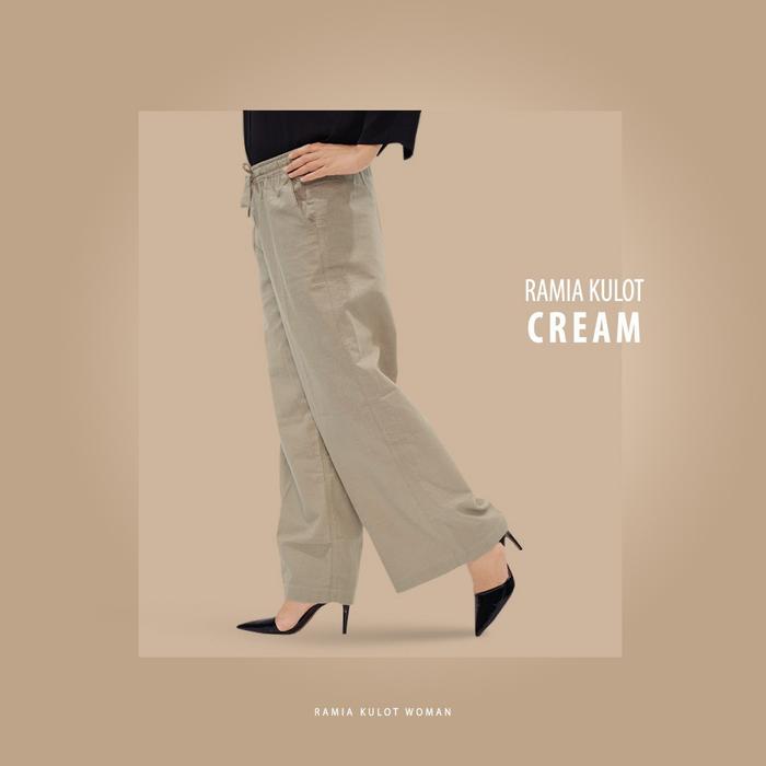 Gambar Celana Kulot Highwaist Bahan Rami Linen Wide Leg Cullotes - Krem, All Size dari Zeehan fashion undefined Tokopedia