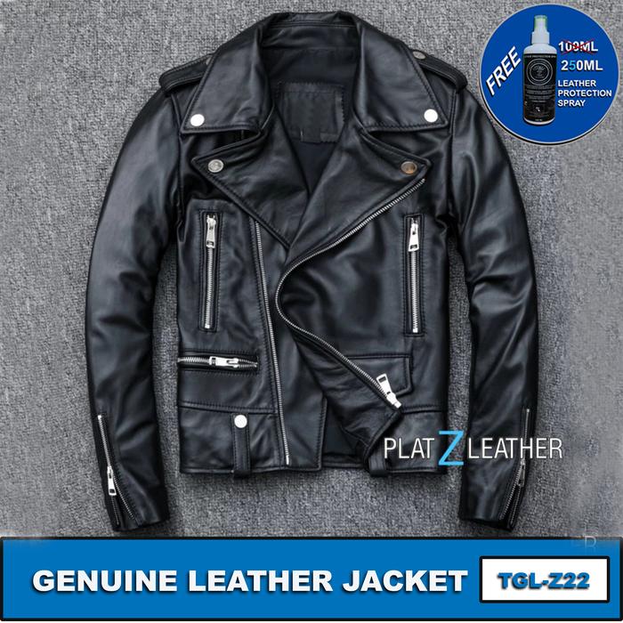 Gambar Jaket kulit pria asli Garut . Genuine leather jacket TGLZ22 - Hitam, S dari PLAT Z LEATHER undefined Tokopedia