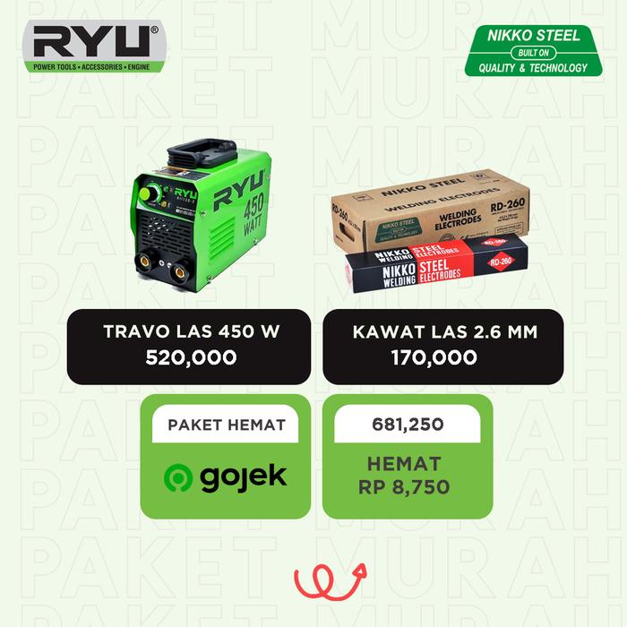 Gambar RYU PAKET Travo Las 450 WATT + Kawat Las 2.6 mm NIKKO Steel - Kawat Las 2.6mm dari grasindoraya undefined Tokopedia