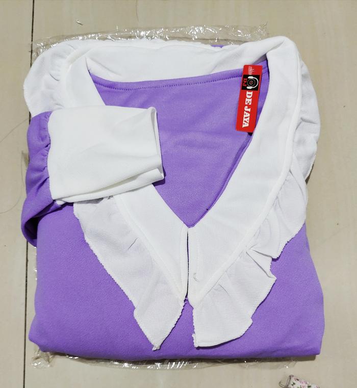 Gambar Gamis model kerah V rempel 3 lengan smoked voxy merk de jaya (DJ1841) - Lilac dari Aneka Jaya Sakti undefined Tokopedia