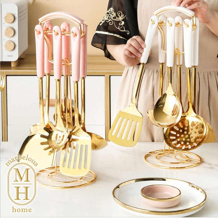 Gambar Spatula Set 6 Alat Masak Rak Gold | Gift Box Kado Wedding Housewarming - White dari Marbelous Home undefined Tokopedia