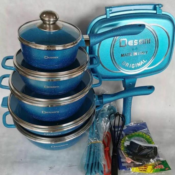 Gambar Panci Set Dessini 23Pcs Teflon Anti Lengket Hapoy Call Lengkap Spatula - Biru dari maestrokumart undefined Tokopedia