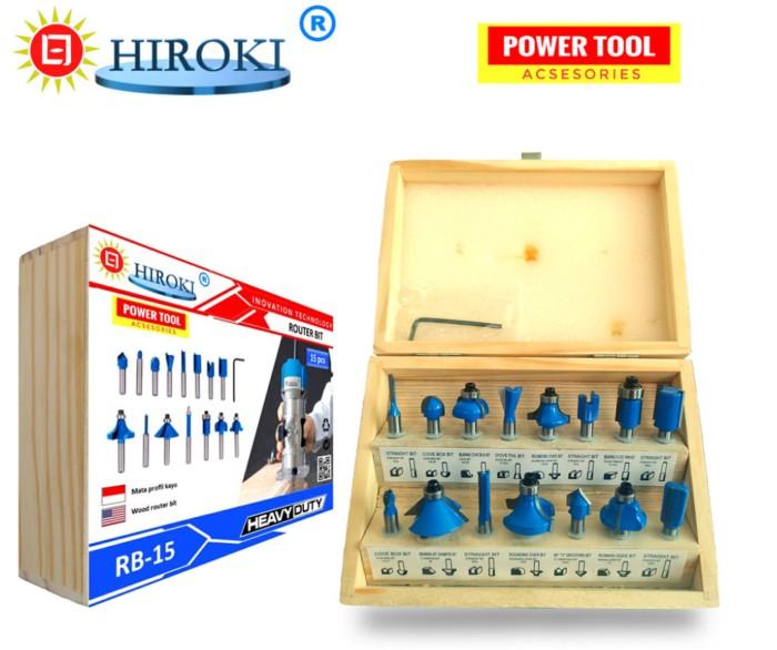 Jual HIROKI ROUTER BIT SET 15 PCS MATA PROFIL KAYU MESIN WOOD TRIMMER ...