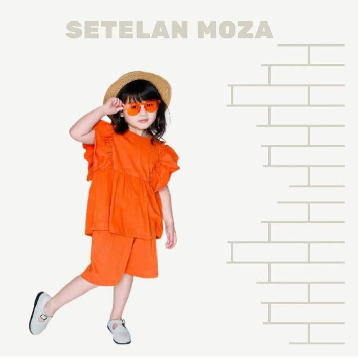 Gambar BAJU ANAK KAOS SETELAN MOZA SMILEE/BAJU ANAK PEREMPUAN RUFFLE SIZE 1-5 - Orange, 2tahun dari Harum Babyshop undefined Tokopedia