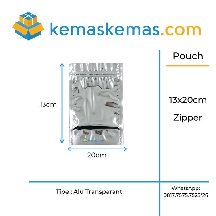 Gambar 13x20 cm Kemasan Plastik Standing Pouch Alumunium Foil Clear Ziplock - Alu Transparant dari Kemaskemas undefined Tokopedia