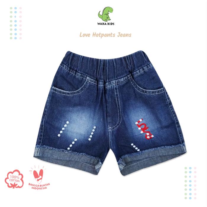 Gambar Wakakids Hot Pants Celana Jeans Pendek Anak Perempuan Motif Love 018 - 1 dari Wakakids undefined Tokopedia