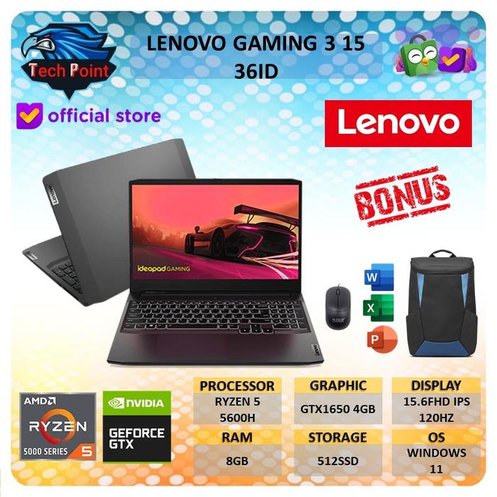 Gambar LENOVO GAMING 3 15 RYZEN 5 5600 8GB 512SSD GTX1650 4GB 15.6FHD 120Hz - 8GB RAM dari Tech Point undefined Tokopedia