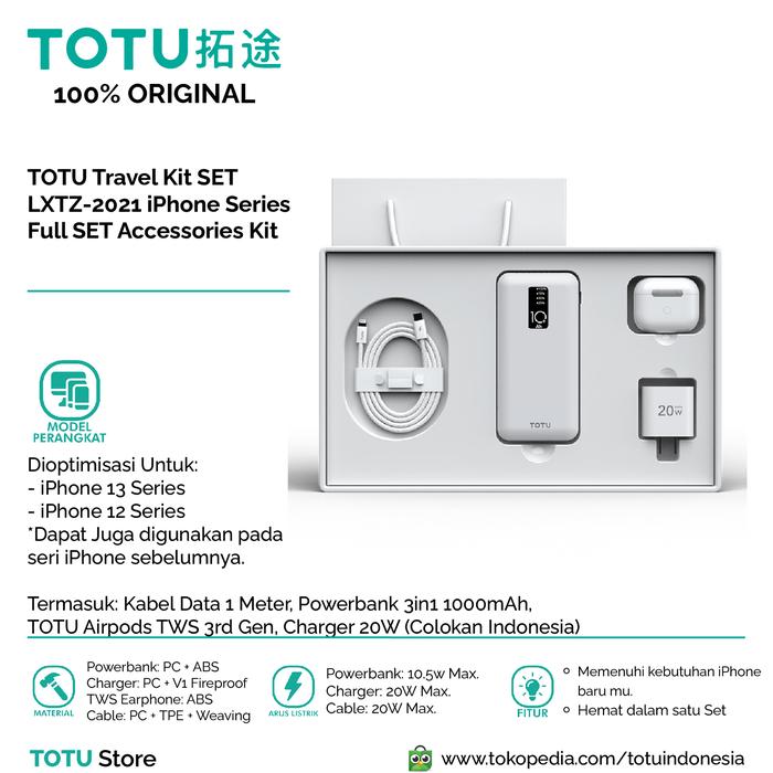 Jual TOTU iPhone 13 Starter Kit Powerbank Charger Adapter Kabel
