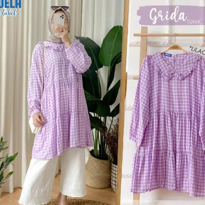 Gambar Musa fashion - Atasan wanita motif kotak bahan cotton premium blouse - Ungu, all size dari musa fashion bandung undefined Tokopedia
