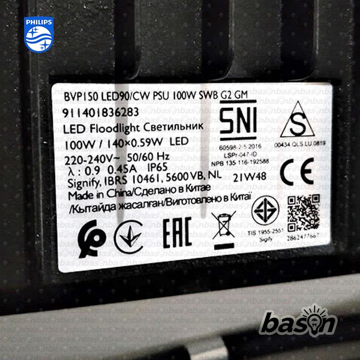 Gambar PHILIPS BVP150 100W 220V SWB LED Flood Light - Lampu Sorot IP65 - Putih 6500K dari Bason undefined Tokopedia