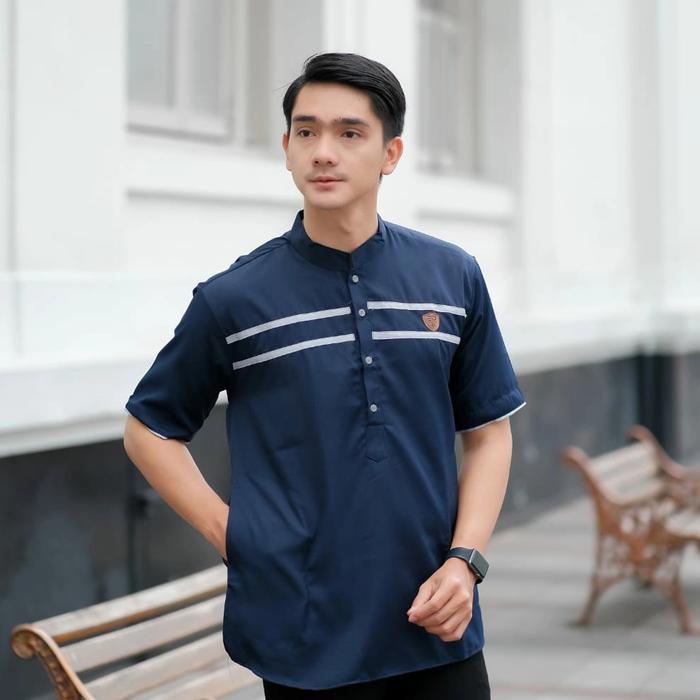 Gambar Baju Koko Pria Lengan Pendek Terbaru / Kurta Double List Lengan Pendek - Navy, XL dari Pusat Grosir Fashion Pekalongan undefined Tokopedia