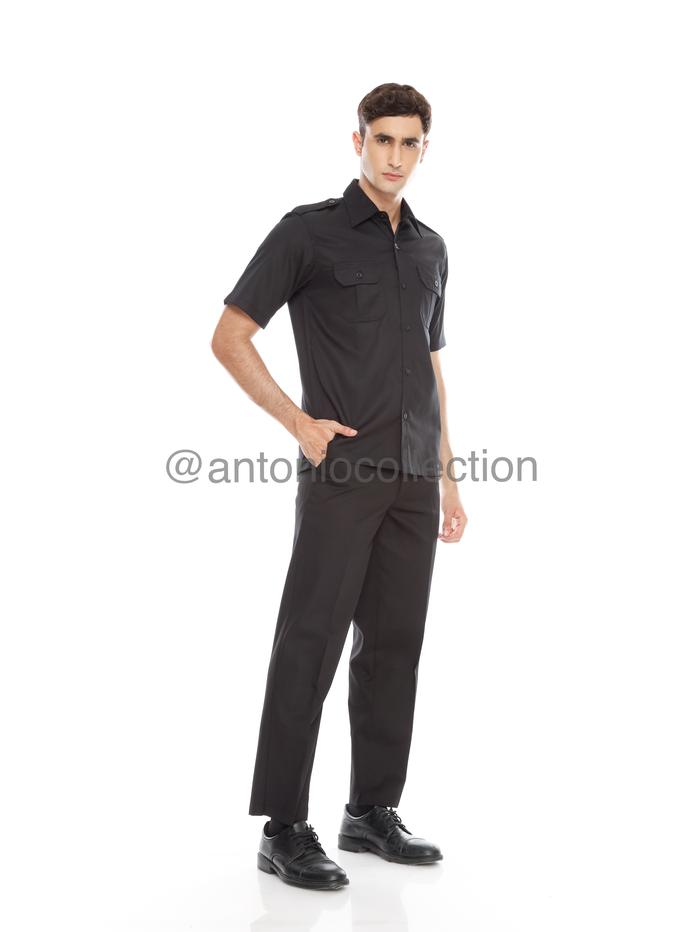 Gambar Seragam Safari Setelan Satpam Security Driver Lengan Pendek Hitam - Bahan Drill, S dari Antonio Collection undefined Tokopedia