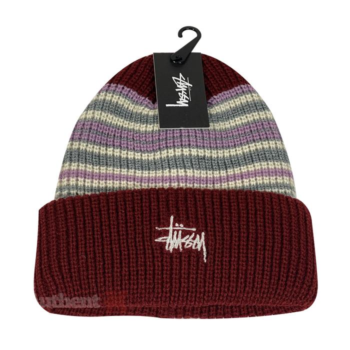 Jual STUSSY STRIPED CUFF BEANIE HAT RED 