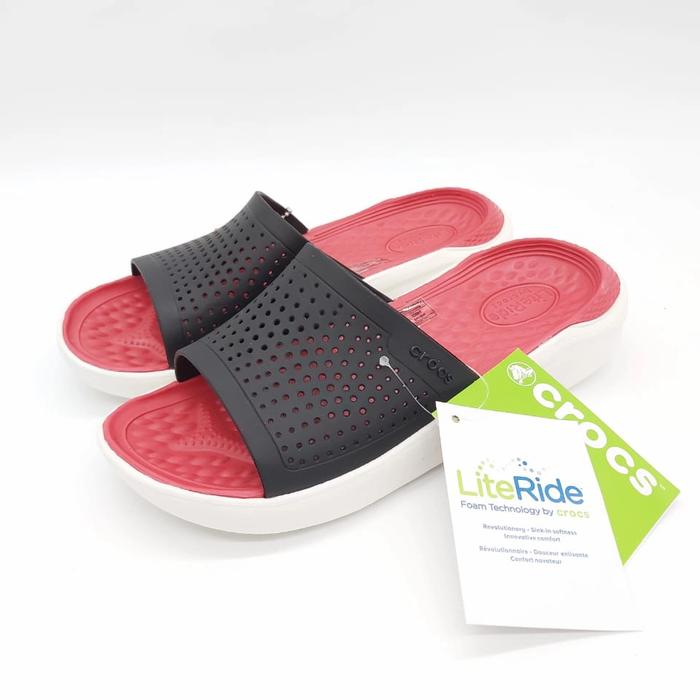Gambar Sandal Slide Pria Original Literide Slide Man - Hitam Merah, 39 dari Crocs Import undefined Tokopedia