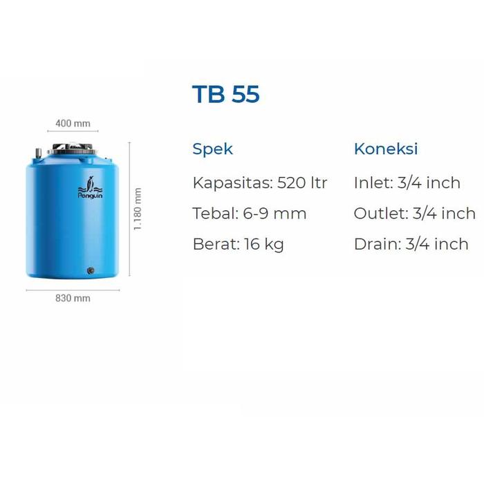 Gambar Tandon Penguin / Toren / Tangki Air Pinguin Rotamould 3 / R3 TB - TB 55 dari Solusirumahkuol undefined Tokopedia
