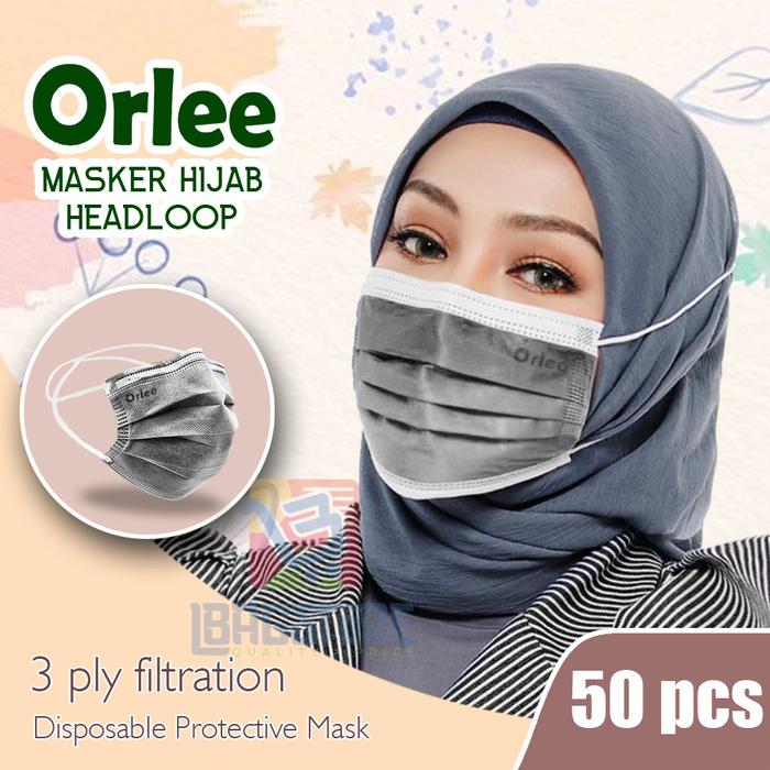 Gambar Masker Headloop Hijab 3 Ply Lapis 3Ply ORLEE Abu Abu2 Grey isi 50 Pcs - Abu-abu dari Lbagstoremall undefined Tokopedia