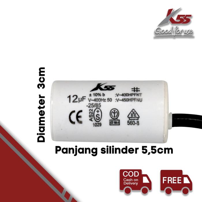 Gambar K55 Kapasitor Silinder Pompa AC 8-10-12uF 450VAC Capasitor Bulet - 12 Micro Farad dari MST TOOLS Kota Administrasi Jakarta Barat Tokopedia