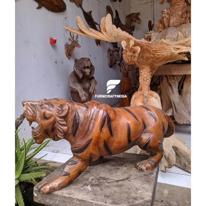 Gambar Patung Macan/Harimau Kayu Trembesi Panjang 60cm dari Furnicraftnesia undefined Tokopedia