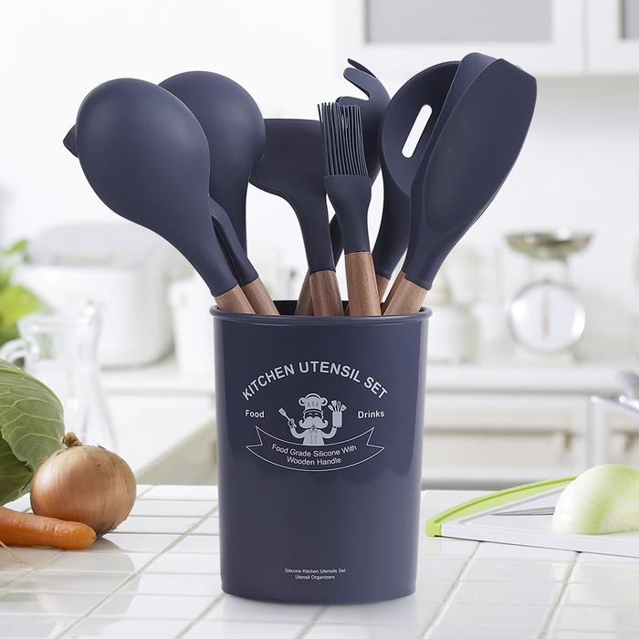 Gambar Premium Silicone Kitchen Utensil Set isi 12(include Bucket) alat masak - navy blue dari XING XING STORE undefined Tokopedia