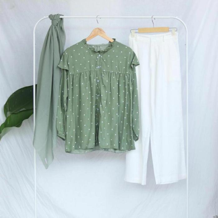 Gambar KR TOP SET CELANA DAN HIJAB OUTFIT MIX MATCH - Hijau dari tinatresnatoko undefined Tokopedia