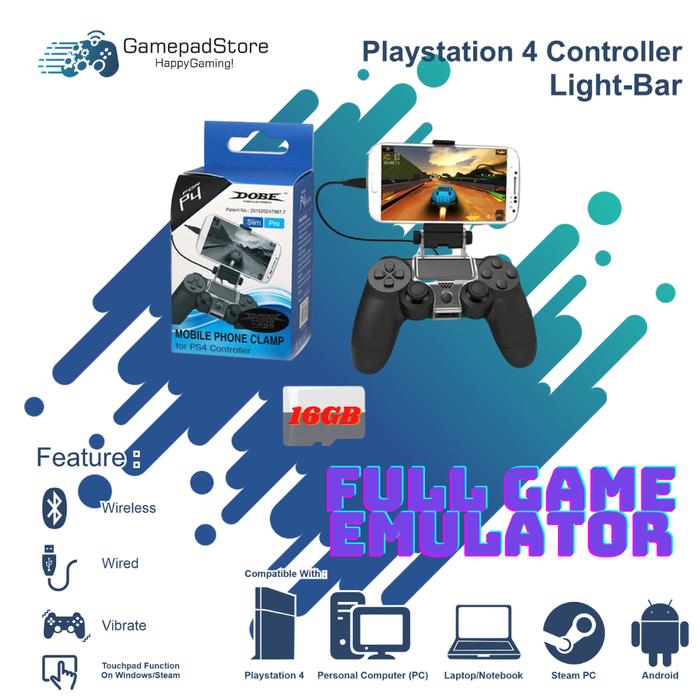 Gambar GAMEPAD EMULATOR ANDROID STIK PS4 + MOBILE CLAMP + SD CARD FULL GAME - 16GB dari GAMEPADSTORE undefined Tokopedia