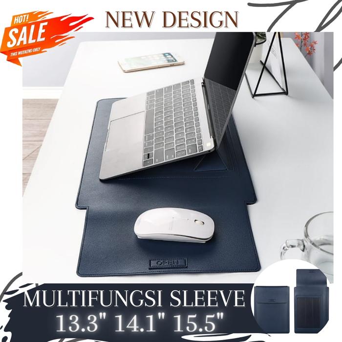 Gambar LEATHER SLEEVE STAND + MOUSEPAD MULTIFUNGSI CASE TAS MACBOOK LAPTOP - NAVY, 13.3 INCH dari LEVEL UP COLLECTION_NEW undefined Tokopedia