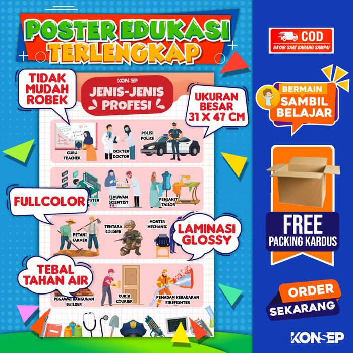 Gambar Poster Edukasi Pendidikan Anak Belajar Paud Balita TK Toodler SD - Jenis Profesi dari Peekaboo Baby Stuff undefined Tokopedia