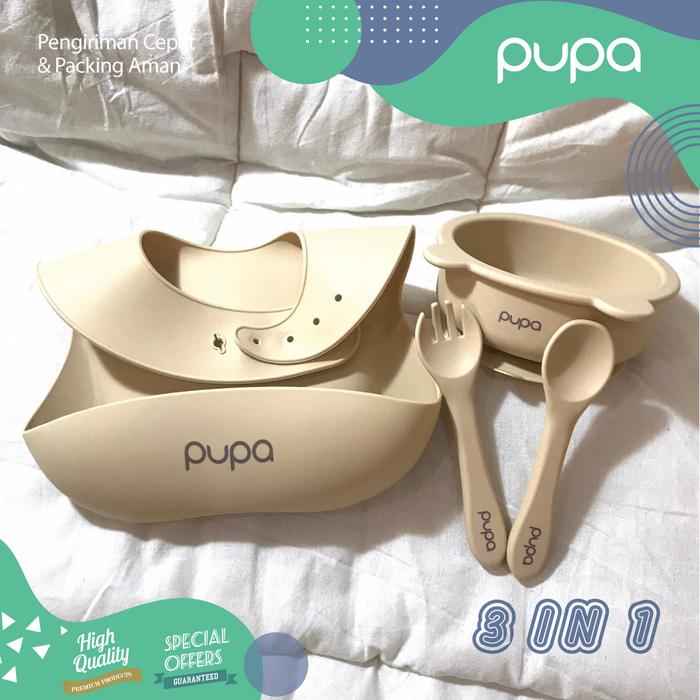 Gambar BEAR Set Baby Feeding Silicone Alat Makan Set Bayi Silikon Bib Celemek - BEAR 3IN1 CREAM dari PUPA Baby undefined Tokopedia