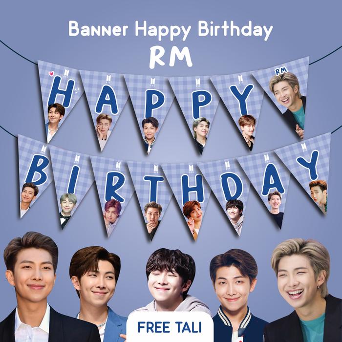 Gambar BANNER HAPPY BIRTHDAY RM BTS DEKORASI HIASAN DINDING KOYA HBD ULANG TAHUN DEKORASI ULTAH KIM NAMJOON TOPPER CAKE HIASAN KUE TART - Banner dari Scarllet Party undefined Tokopedia