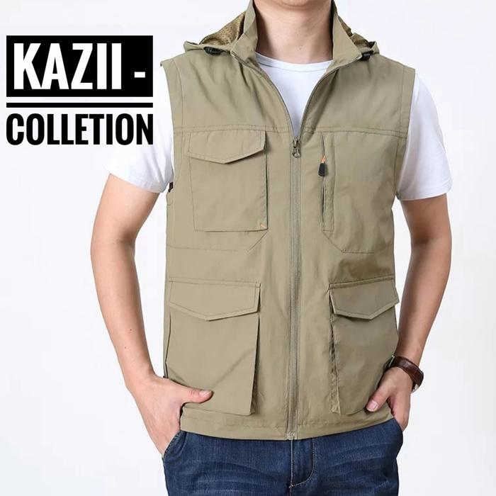 Jual jaket rompi pria rompi hoodie rompi gayot rompi motor - krem, XL ...