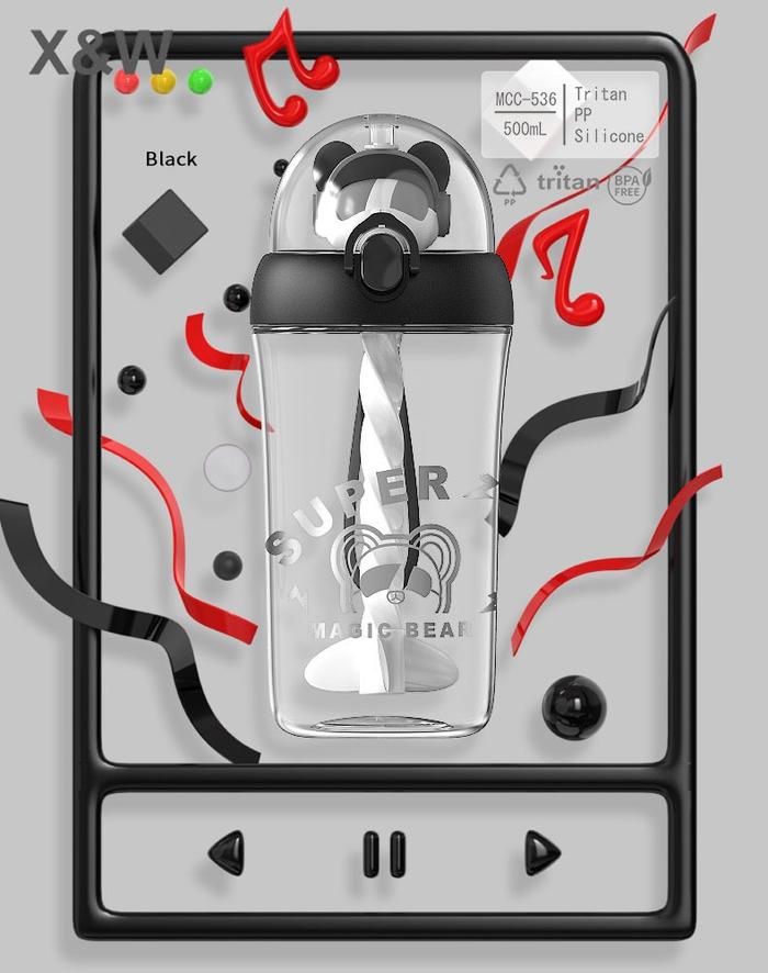Gambar Botol Minum Anak Plastik Straw Magic Bear MCC536 500ML BPA FREE - Hitam dari Ollahomeliving Kota Bogor Tokopedia