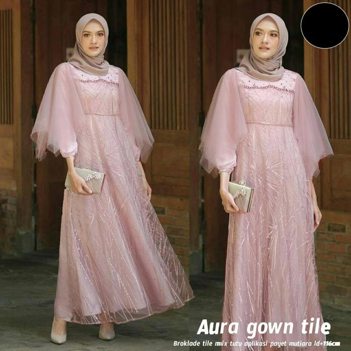Gambar dress wisuda kekinian murah kebaya wisuda lamaran premium Aura Gown - Pink dari Muslimah Sultan undefined Tokopedia