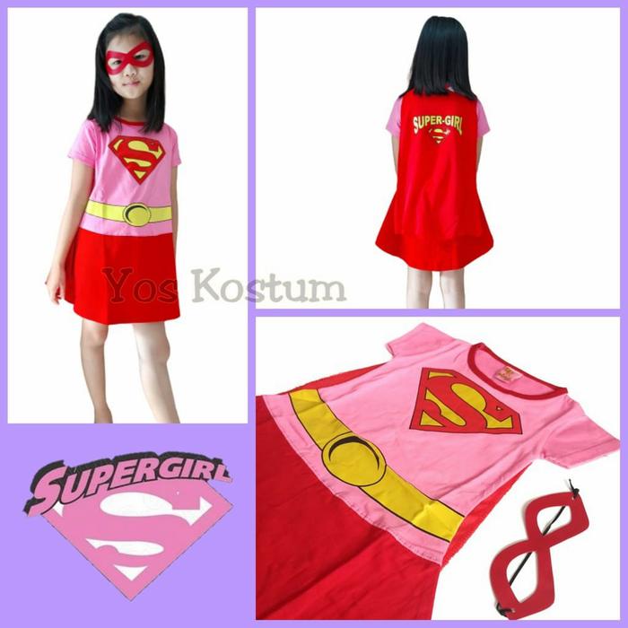 Gambar kostum baju anak perempuan superhero gratis topeng / dress anak cewek - supergirl pink, 2-3 tahun dari Infinity Kids undefined Tokopedia