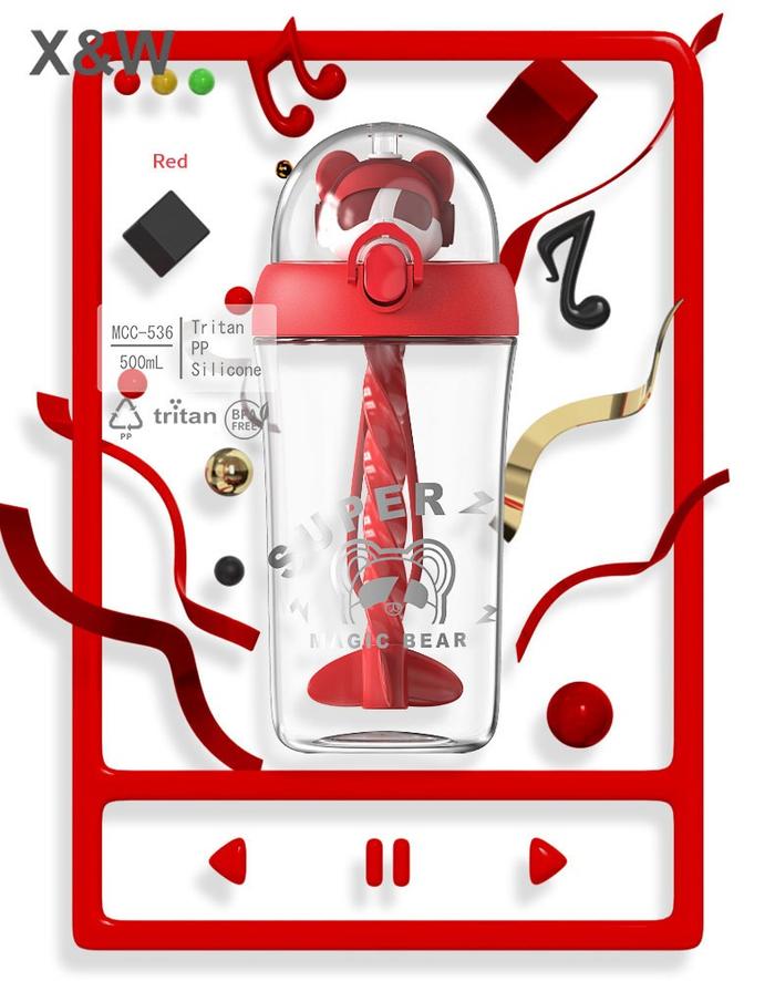 Gambar Botol Minum Anak Plastik Straw Magic Bear MCC536 500ML BPA FREE - Merah dari Ollahomeliving undefined Tokopedia