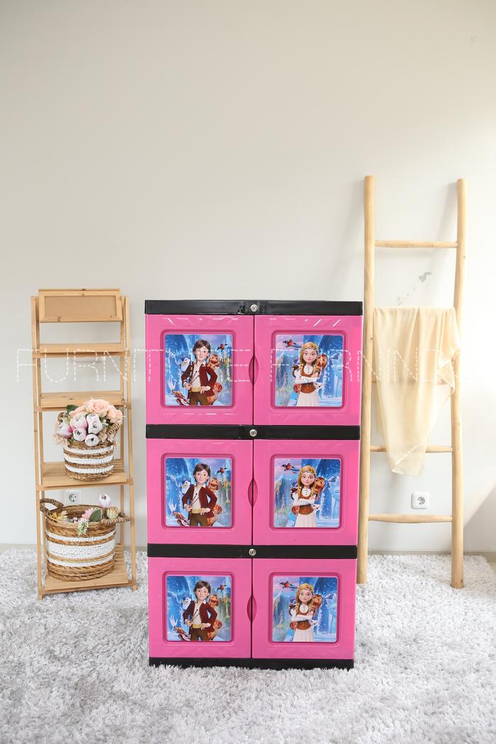Gambar LEMARI PLASTIK PAKAIAN SERBAGUNA 3 SUSUN SINBAK PRINTING UNTUK ANAK - Pink dari Furniture Furnindo undefined Tokopedia