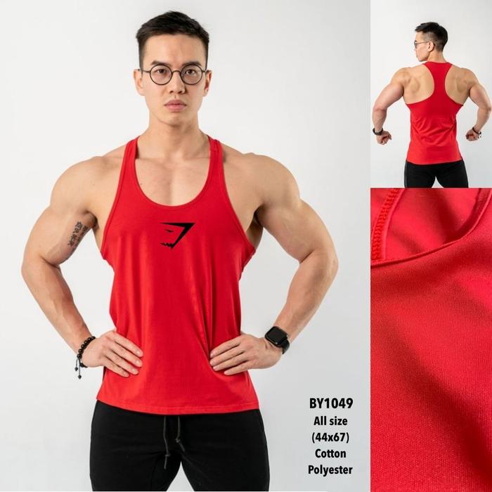 Gambar Singlet Gym Fitness Olahraga Pria Murah Nyaman Cotton Polyester - BY1049 Merah dari G&amp;A Sportswear undefined Tokopedia