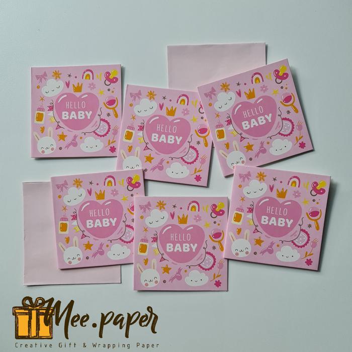 Gambar Kartu Ucapan+Amplop Kecil Sansan Wawa Baby Boy/Baby Girl Gift Card AB - Pink D dari Mee.paper undefined Tokopedia