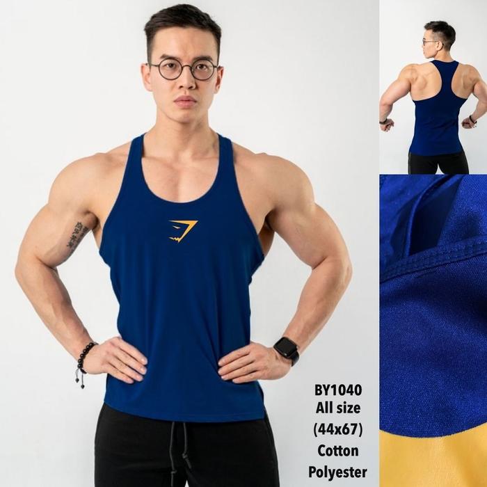 Gambar Singlet Gym Fitness Olahraga Pria Murah Nyaman Cotton Polyester - BY1040 Navy dari G&amp;A Sportswear undefined Tokopedia