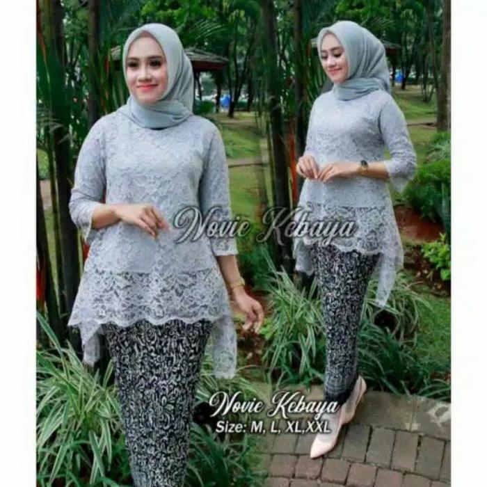 Gambar Best Seller !! Setelan Kebaya Brokat Jumbo / Kebaya Rinjani Ld 130 - Abu-abu, M dari Erika.Kebaya undefined Tokopedia
