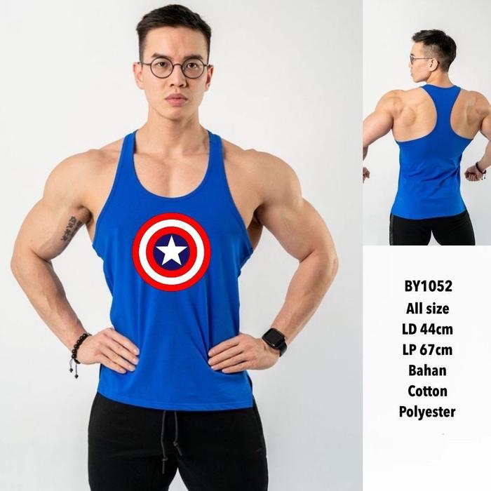 Gambar Singlet Gym Fitness Olahraga Pria Murah Nyaman Cotton Polyester - BY1052 Biru dari G&amp;A Sportswear undefined Tokopedia